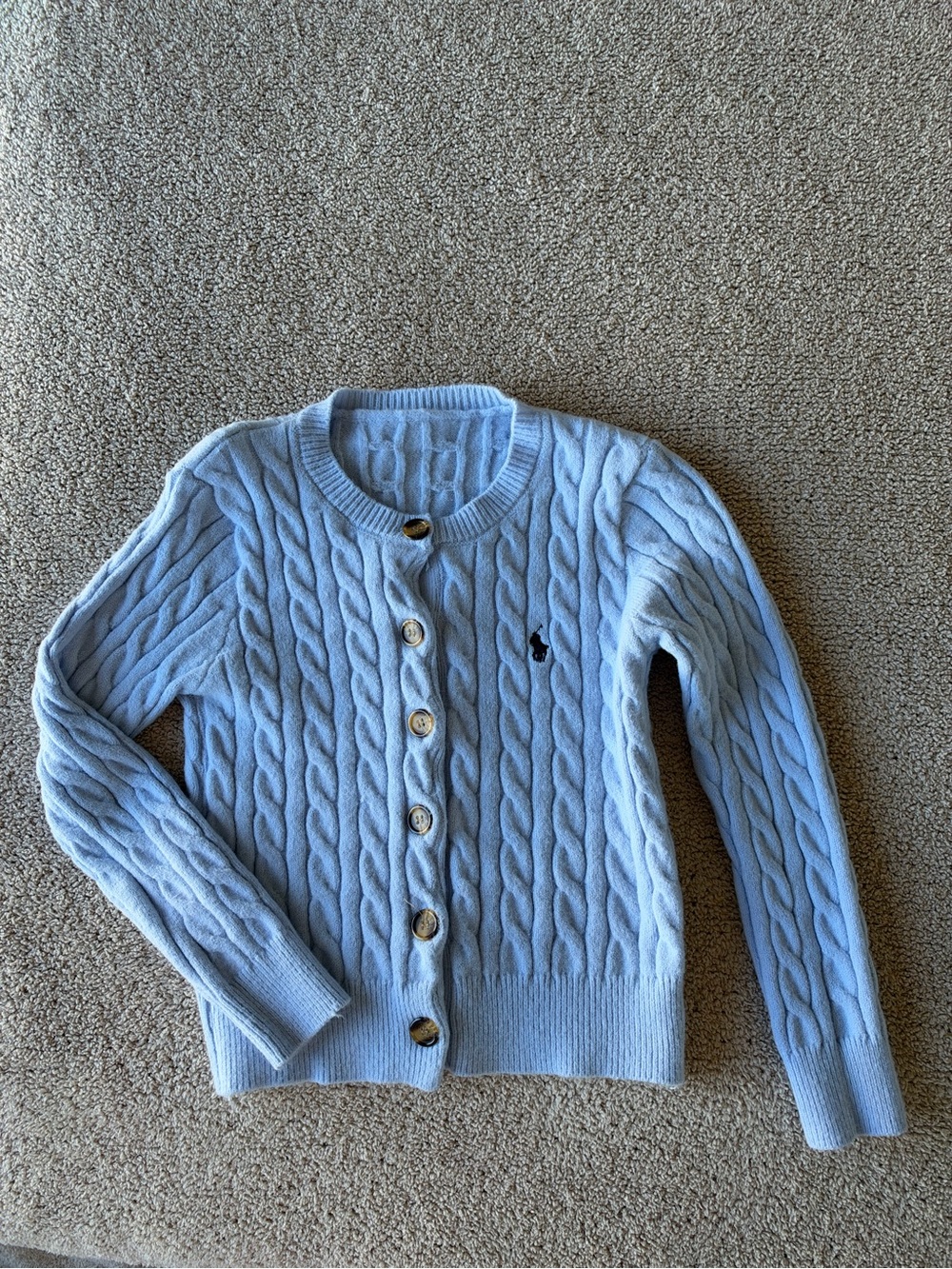 Polo by Ralph Lauren Light Blue Cable-Knit Cotton Crop Cardigan